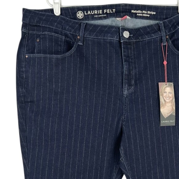 Laurie Felt Women Metallic Pinstripe Ankle Skinny Navy Jeans 26WP Mid-Rise NWT - Picture 4 of 12